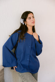 Her Way Linen Shirt In Royal Blue