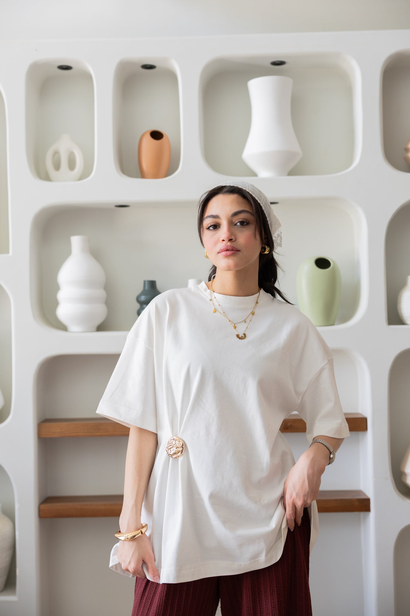Brooch Blouse In White