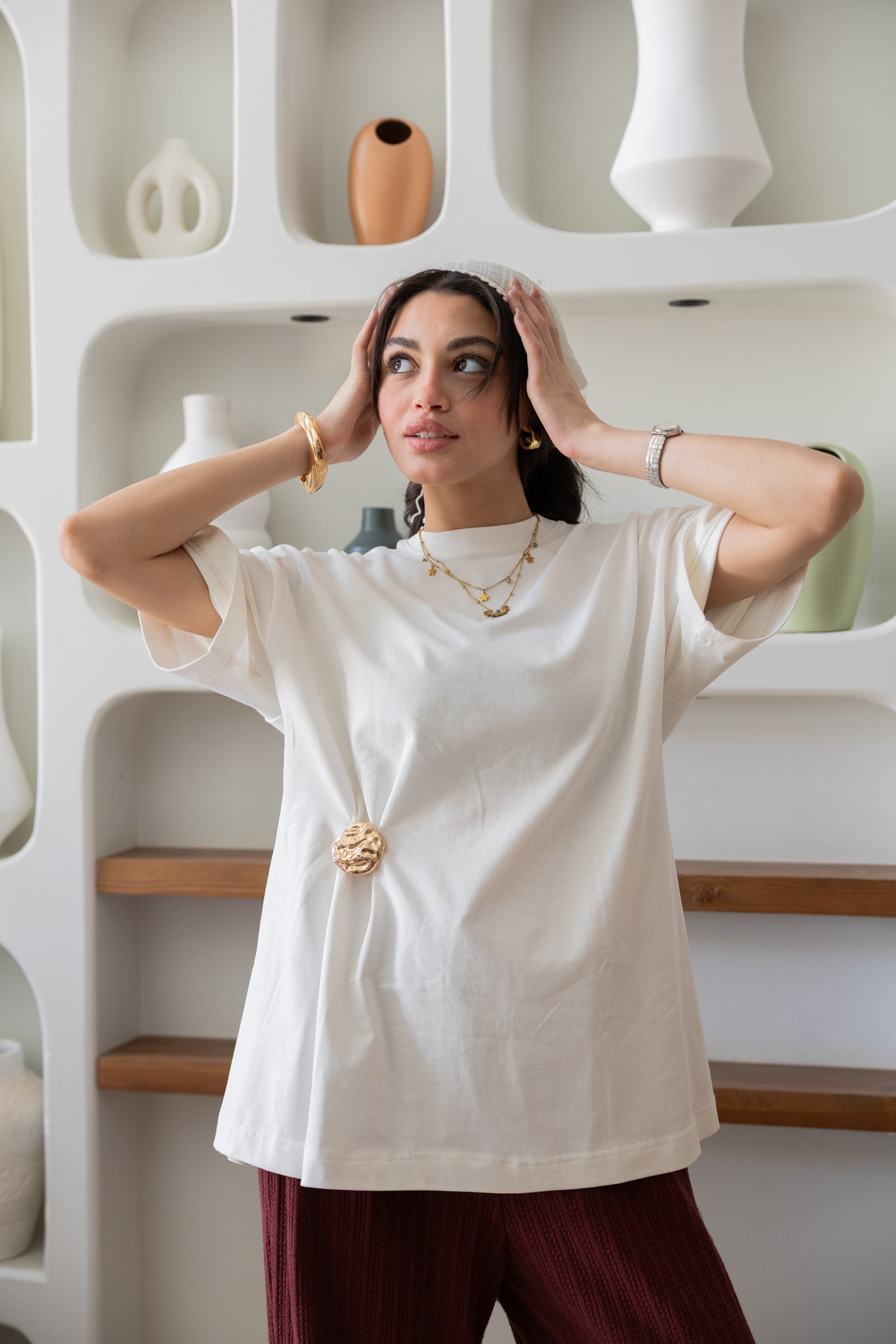 Brooch Blouse In White