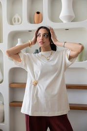 Brooch Blouse In White