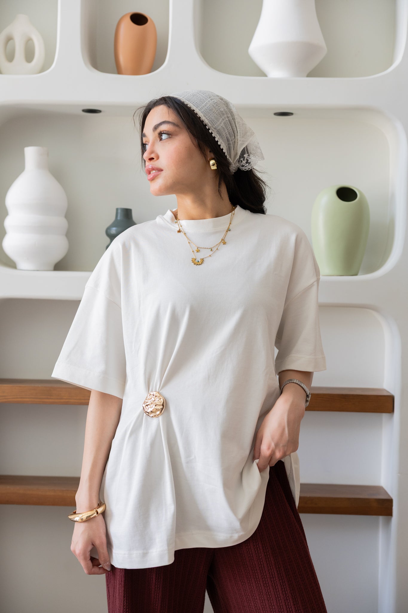 Brooch Blouse In White