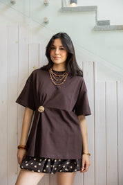 Brooch Blouse In Brown
