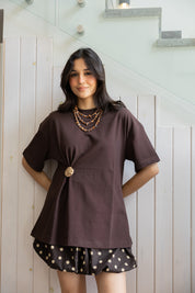 Brooch Blouse In Brown