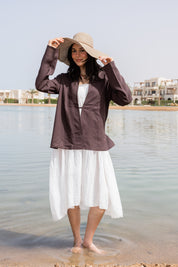 Flowing linen wrap blouse In Brown