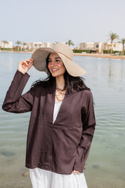 Flowing linen wrap blouse In Brown