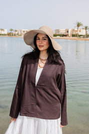 Flowing linen wrap blouse In Brown