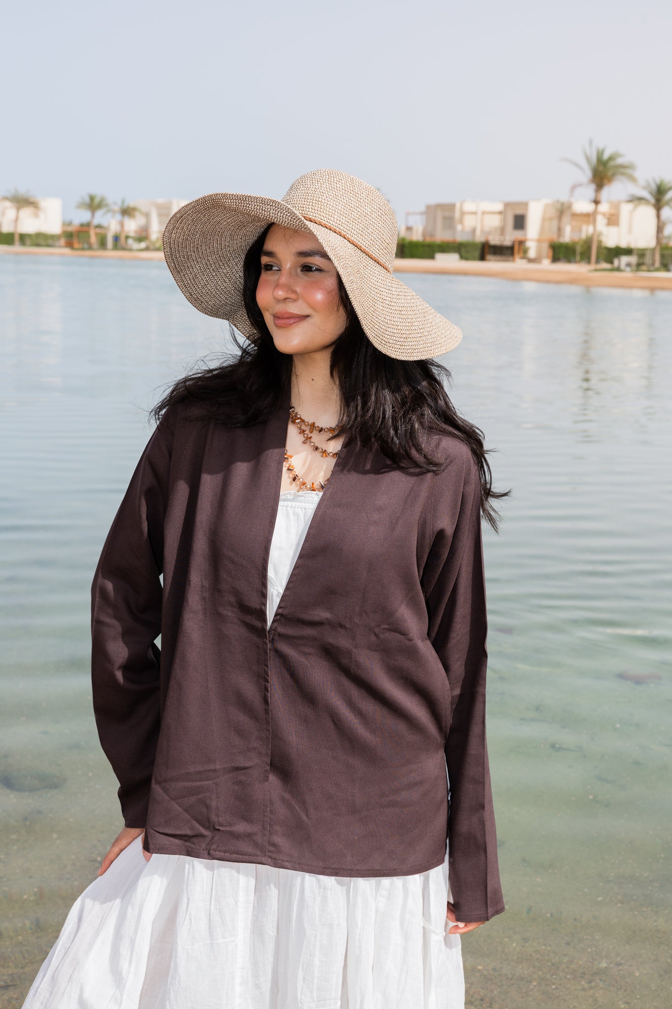 Flowing linen wrap blouse In Brown