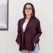 Flowing linen wrap blouse In Wine