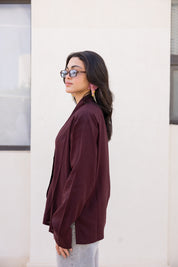Flowing linen wrap blouse In Wine