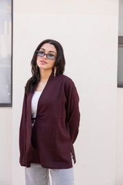 Flowing linen wrap blouse In Wine