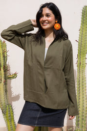 Flowing linen wrap blouse In Olive