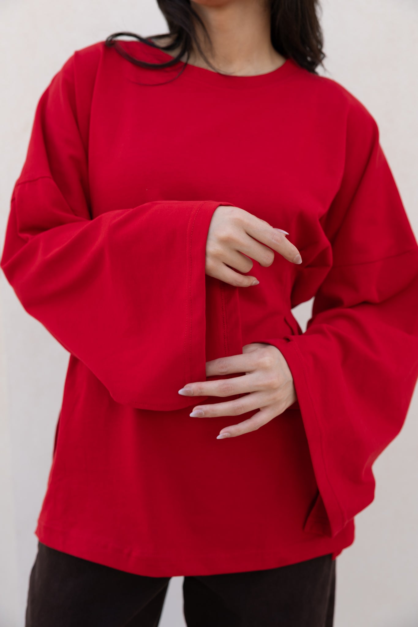corset pleat waist Blouse In Red