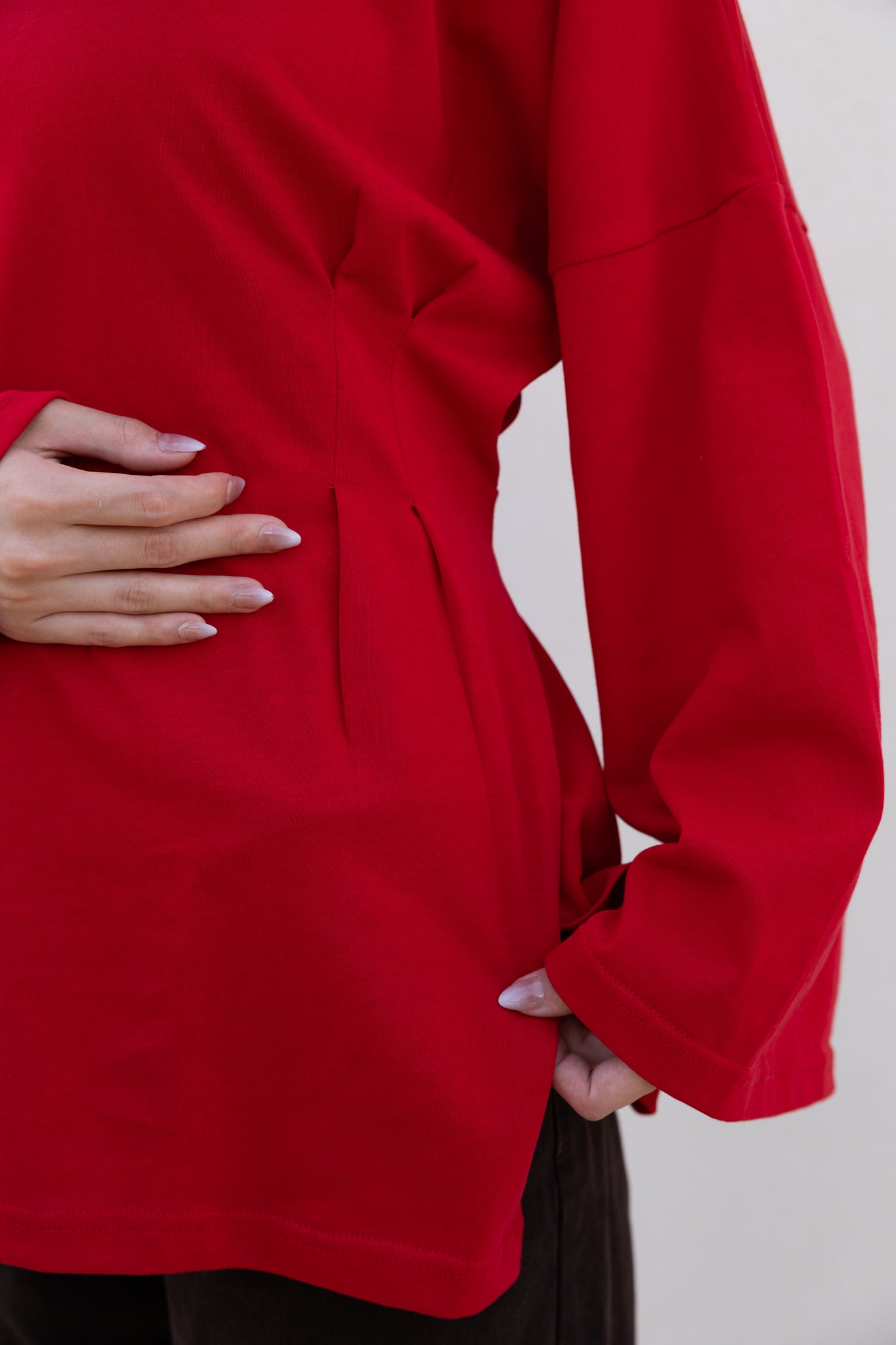 corset pleat waist Blouse In Red