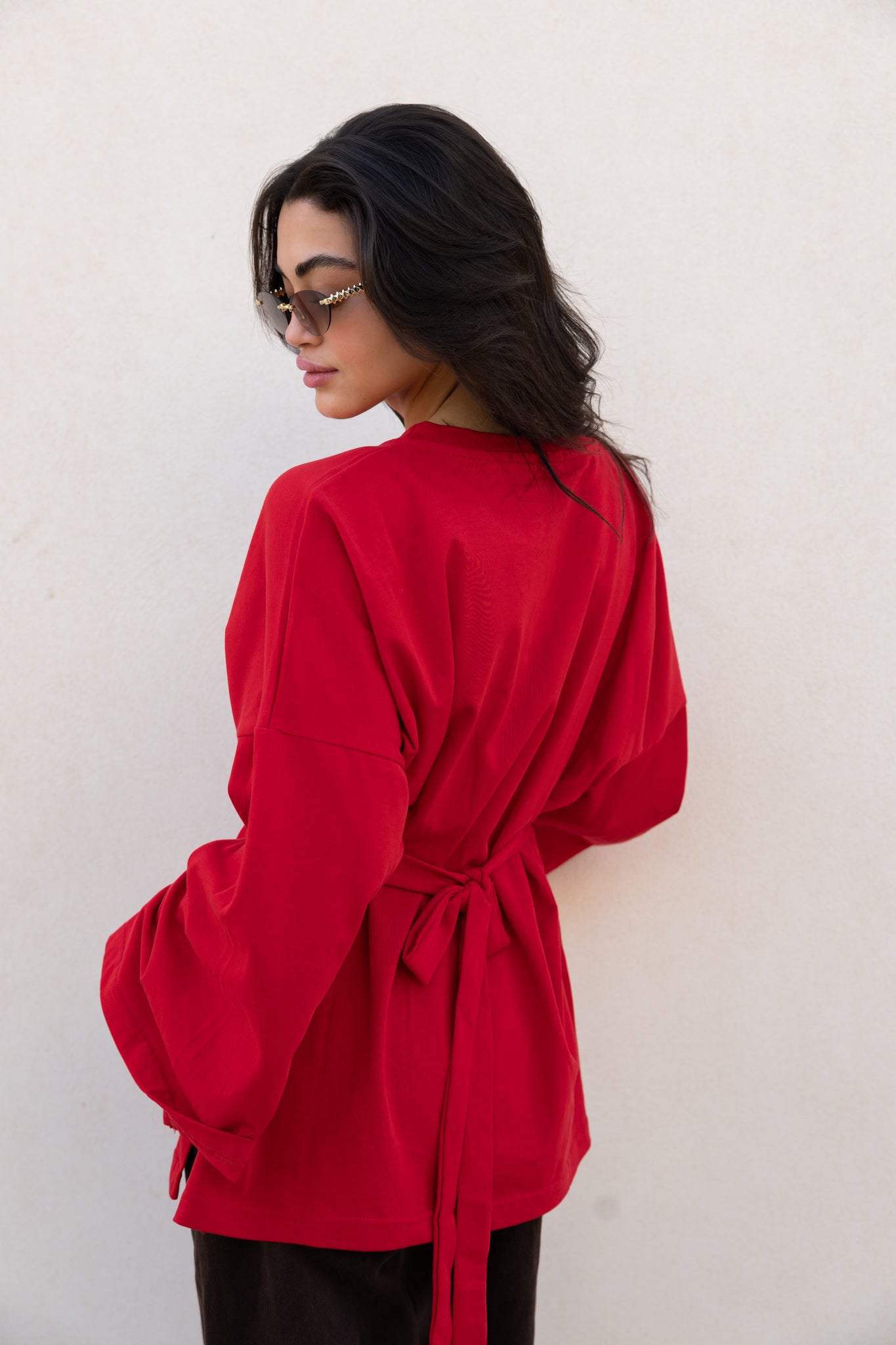 corset pleat waist Blouse In Red