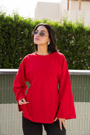 corset pleat waist Blouse In Red