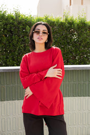 corset pleat waist Blouse In Red