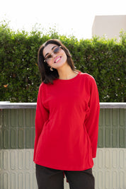 corset pleat waist Blouse In Red