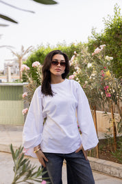 corset pleat waist Blouse In White