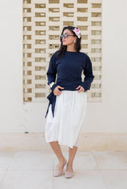 long sleeve ruched T-shirt In Navy Blue
