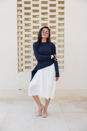 long sleeve ruched T-shirt In Navy Blue
