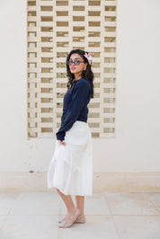 long sleeve ruched T-shirt In Navy Blue