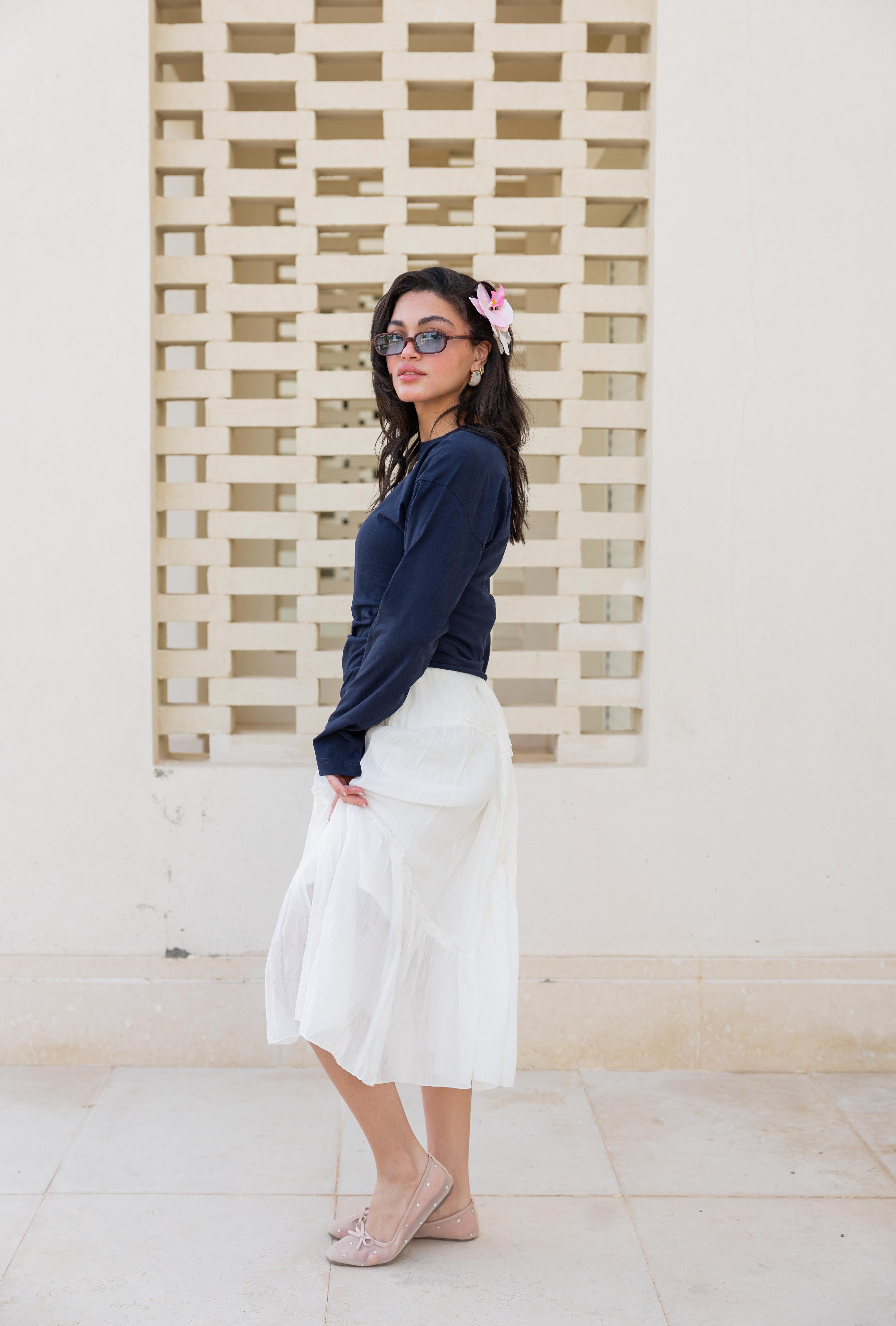long sleeve ruched T-shirt In Navy Blue