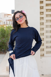 long sleeve ruched T-shirt In Navy Blue