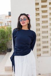 long sleeve ruched T-shirt In Navy Blue