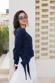 long sleeve ruched T-shirt In Navy Blue