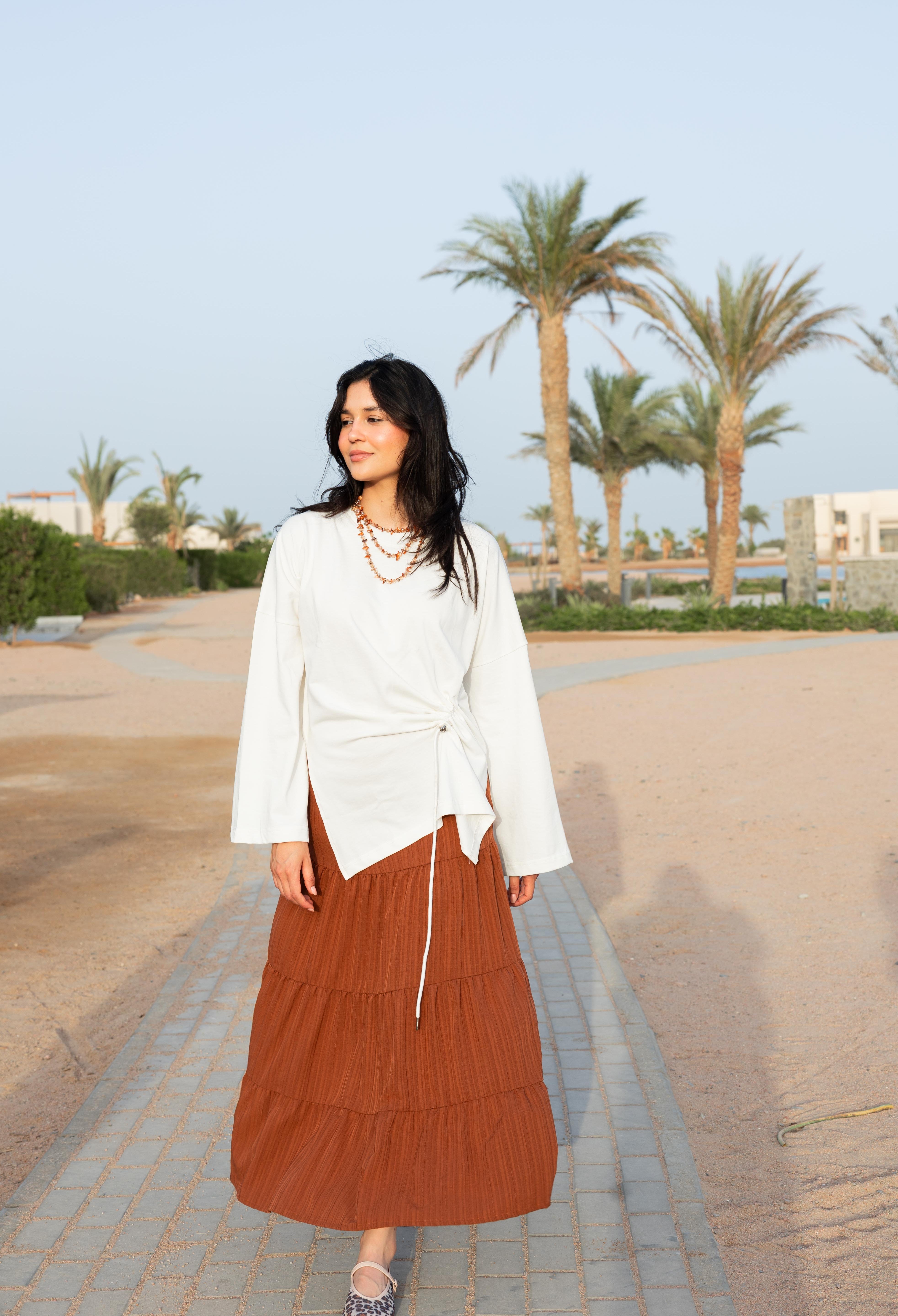 Gathered Waist T-shirt In Off White