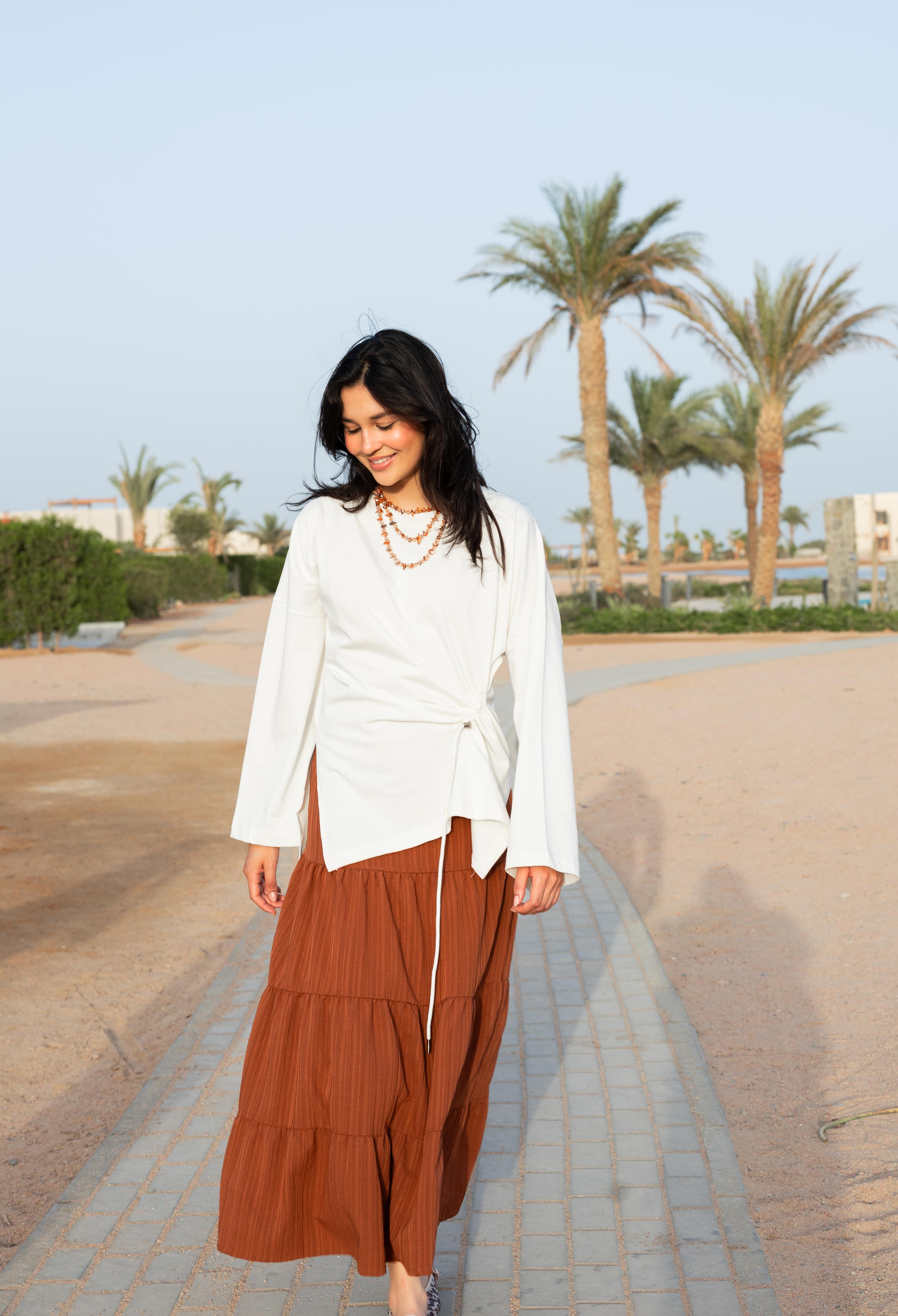 Gathered Waist T-shirt In Off White