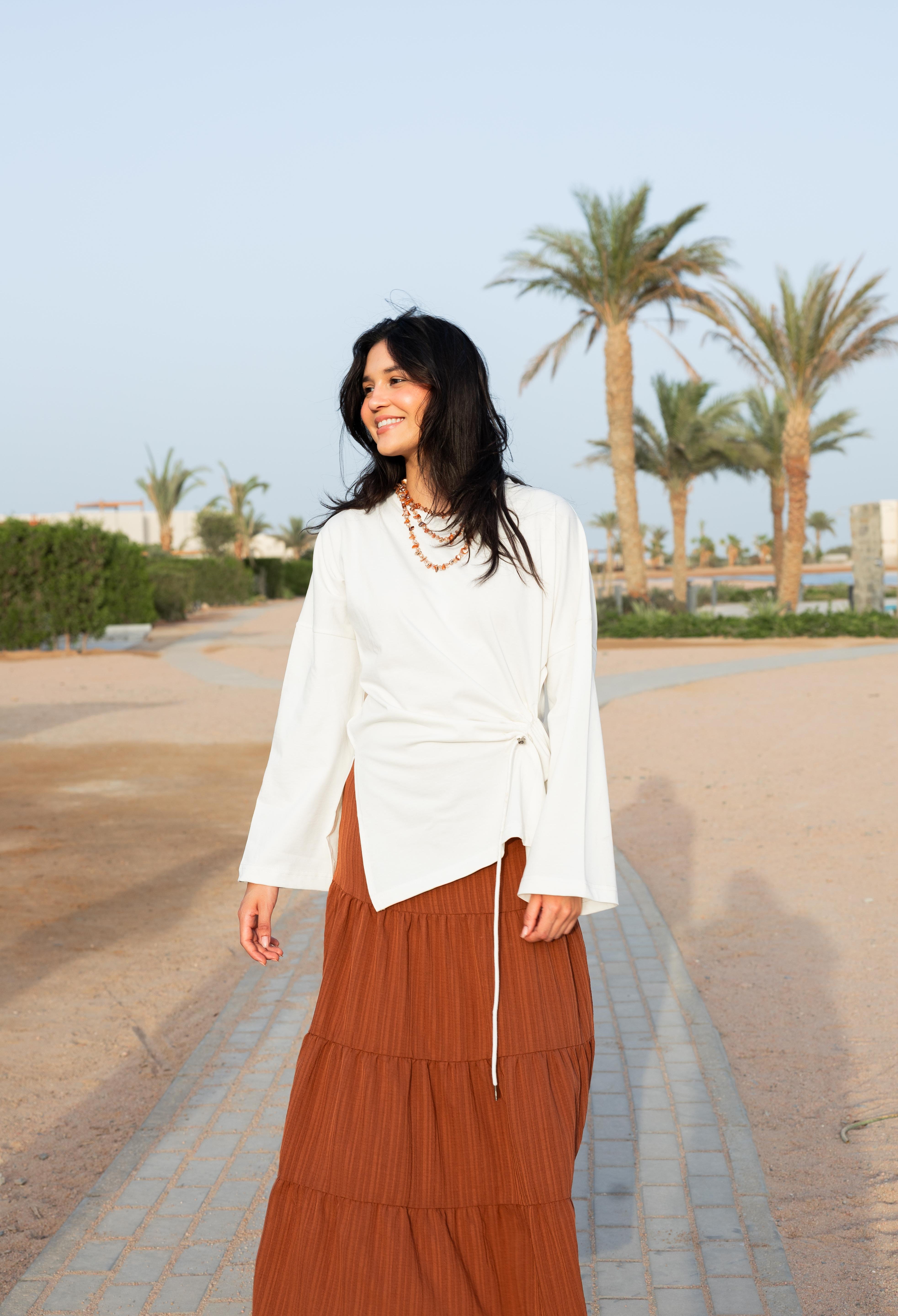 Gathered Waist T-shirt In Off White
