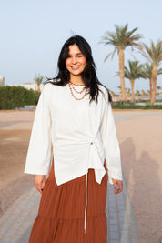 Gathered Waist T-shirt In Off White