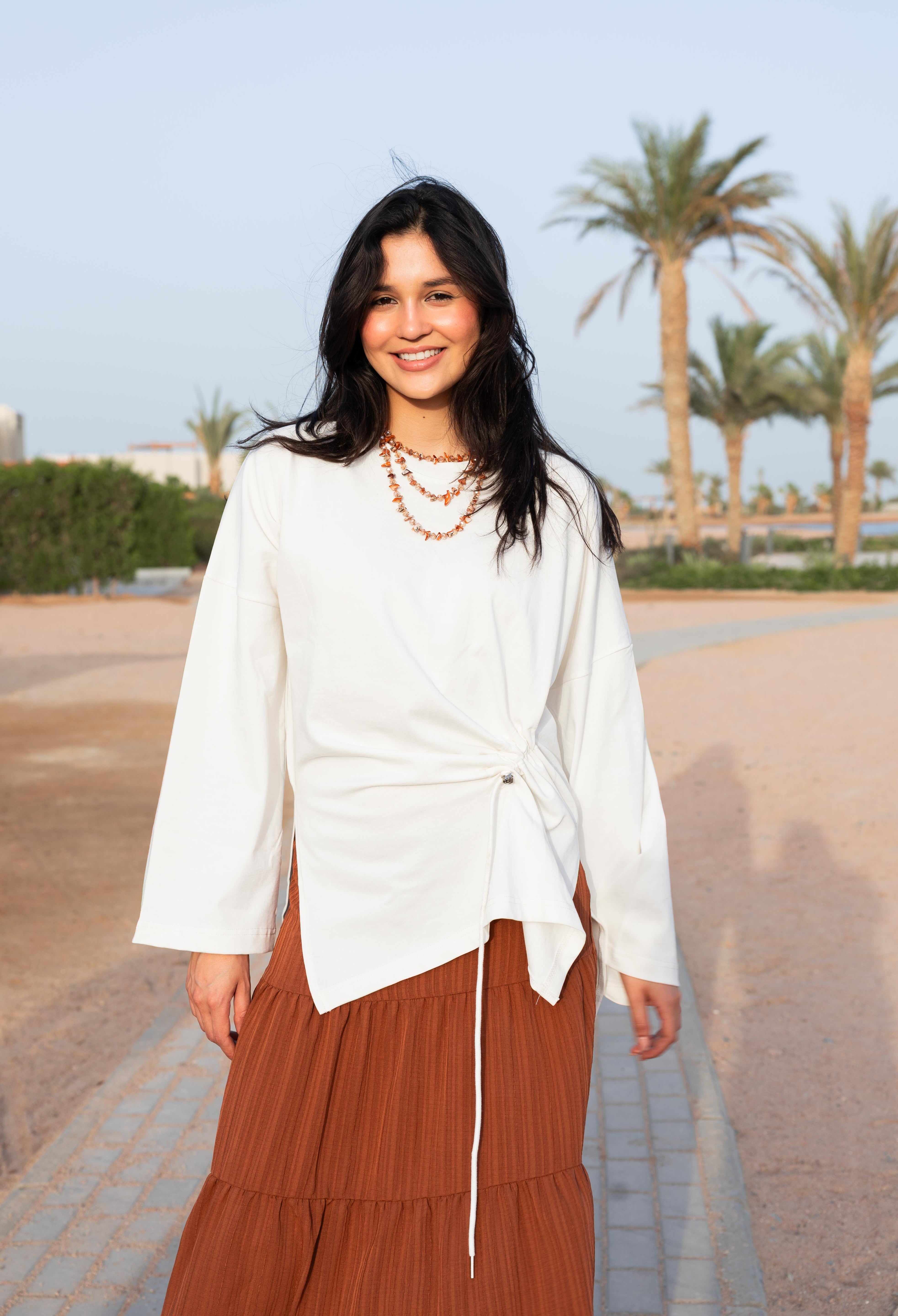 Gathered Waist T-shirt In Off White