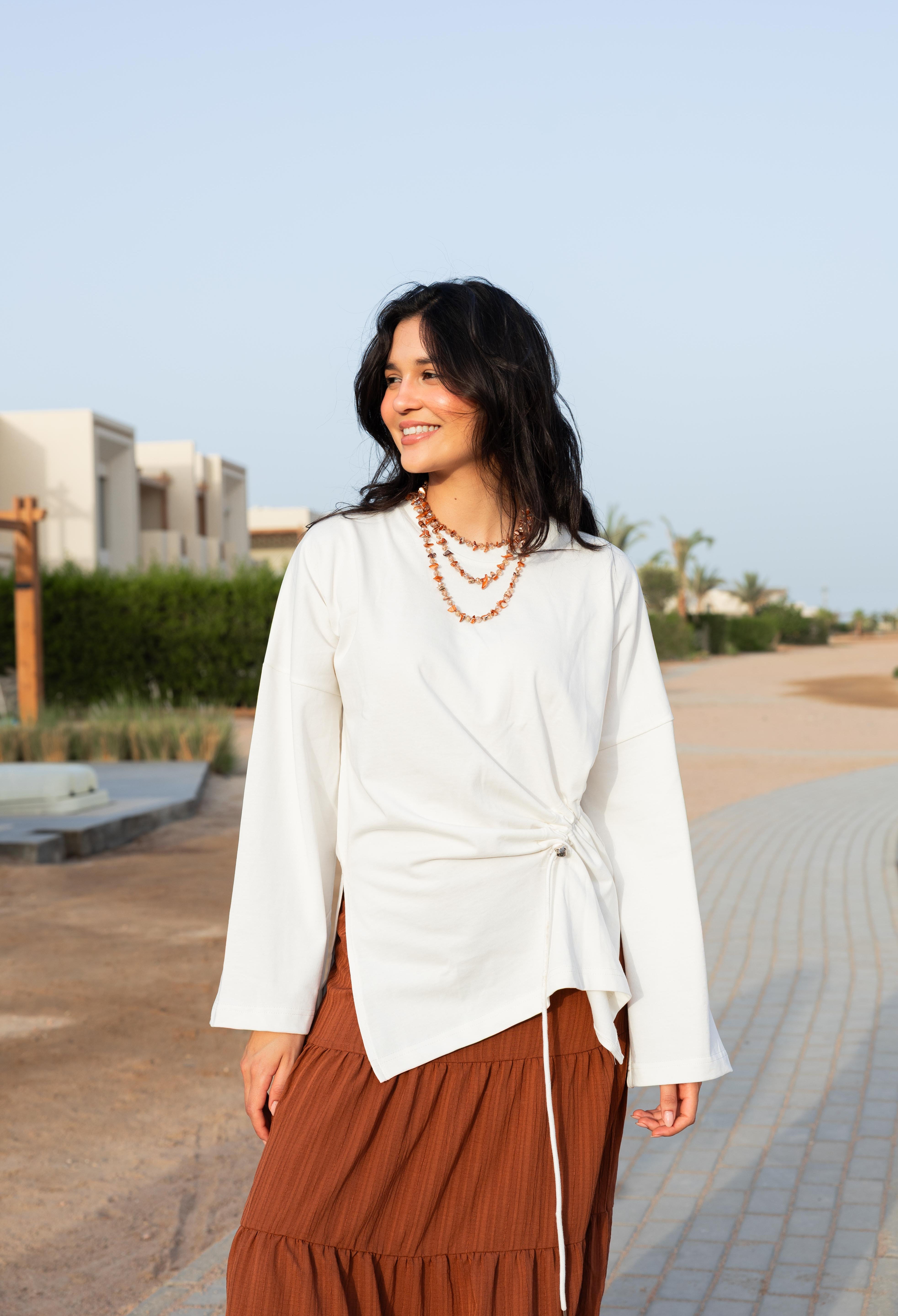 Gathered Waist T-shirt In Off White