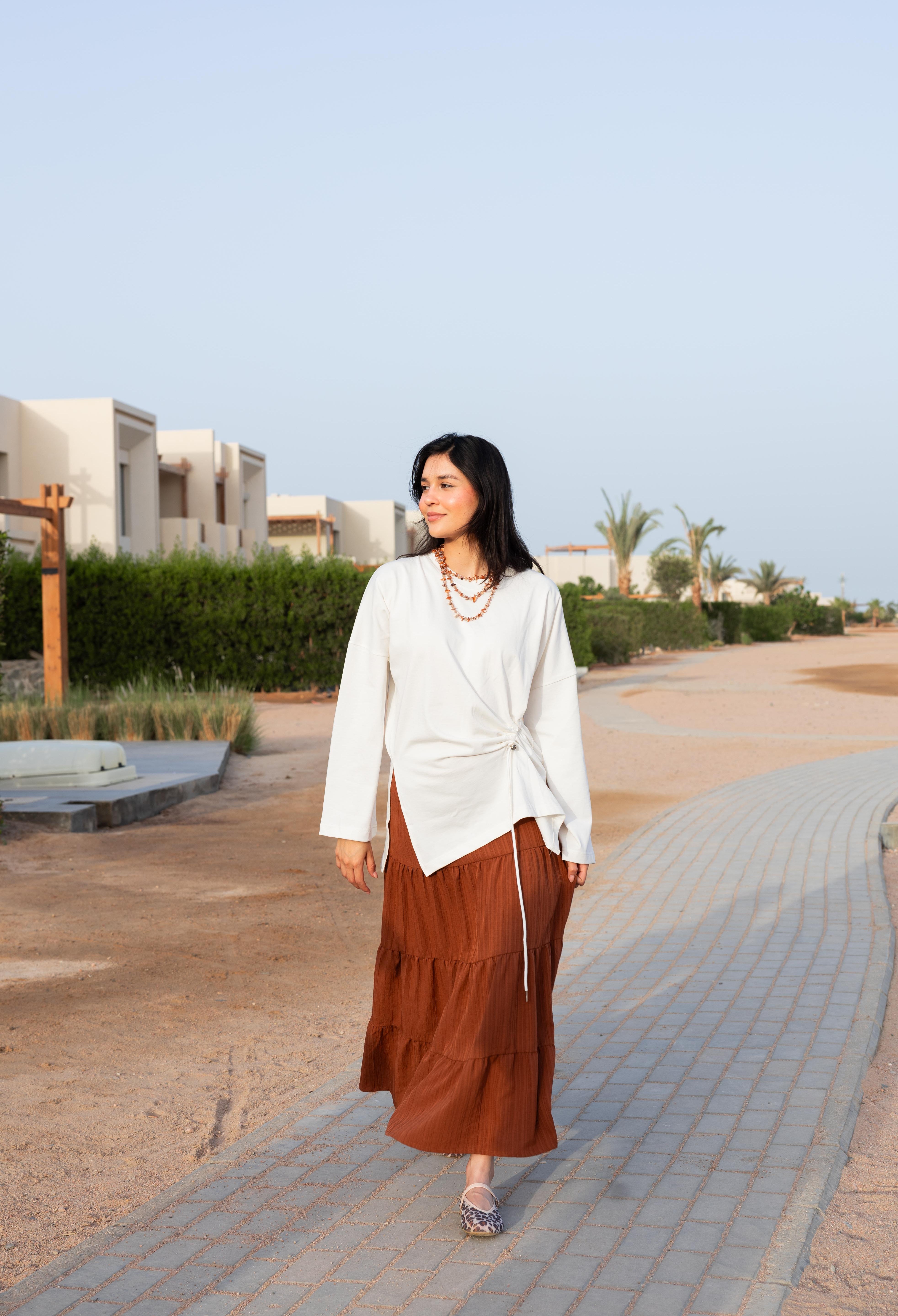 Gathered Waist T-shirt In Off White