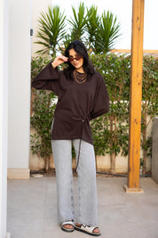 Gathered Waist T-shirt In Brown