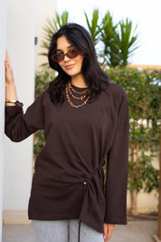 Gathered Waist T-shirt In Brown