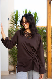 Gathered Waist T-shirt In Brown