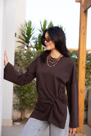 Gathered Waist T-shirt In Brown