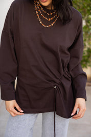 Gathered Waist T-shirt In Brown