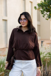 Polo Corset Blouse In Brown