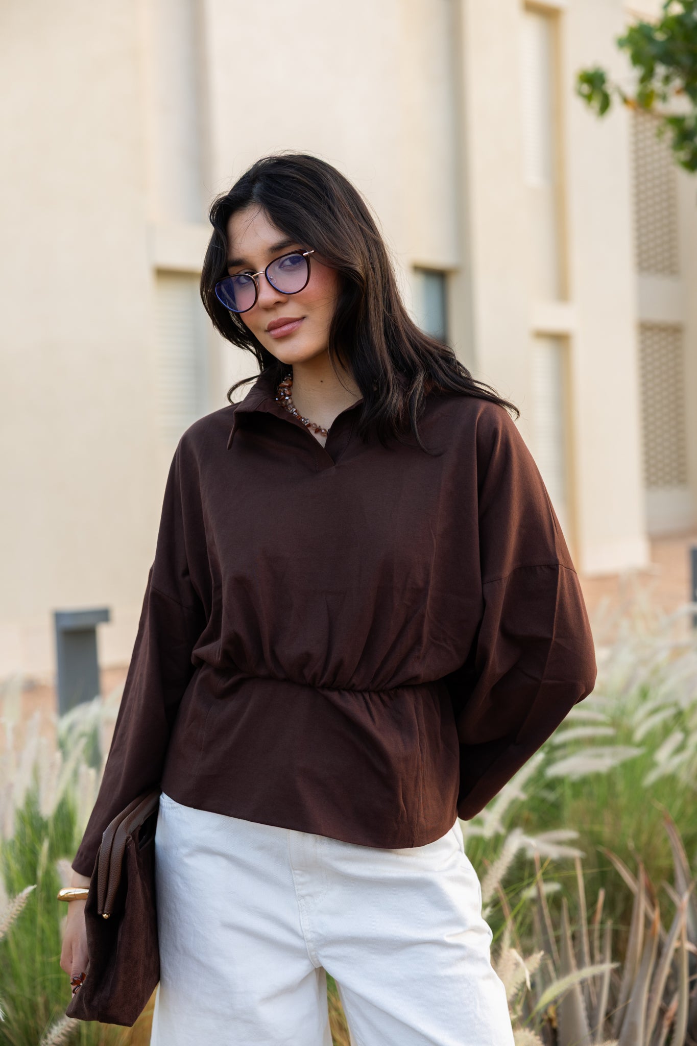 Polo Corset Blouse In Brown
