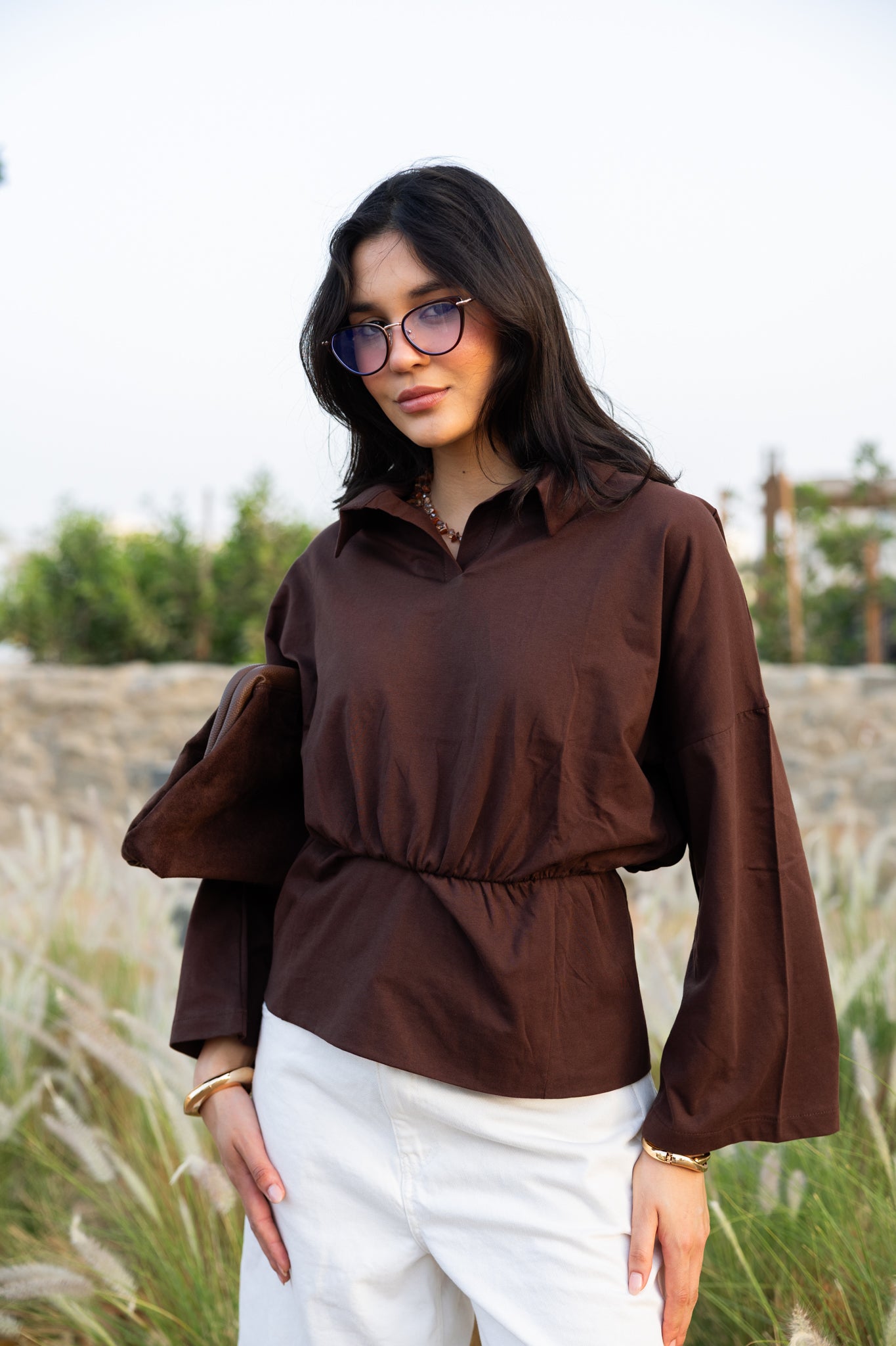 Polo Corset Blouse In Brown
