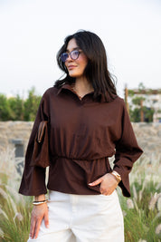 Polo Corset Blouse In Brown