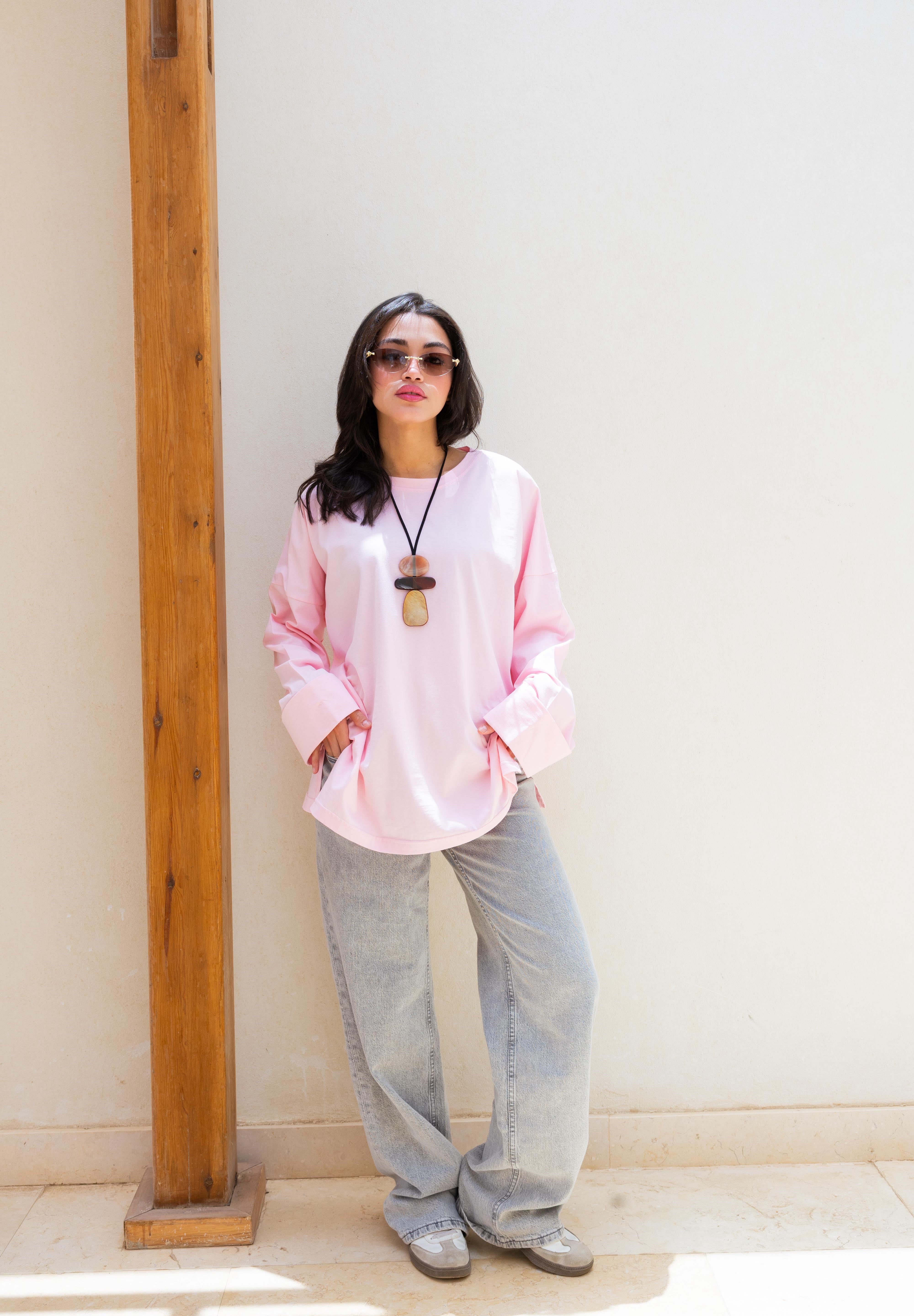 Basic Oversized Blouse in Pink