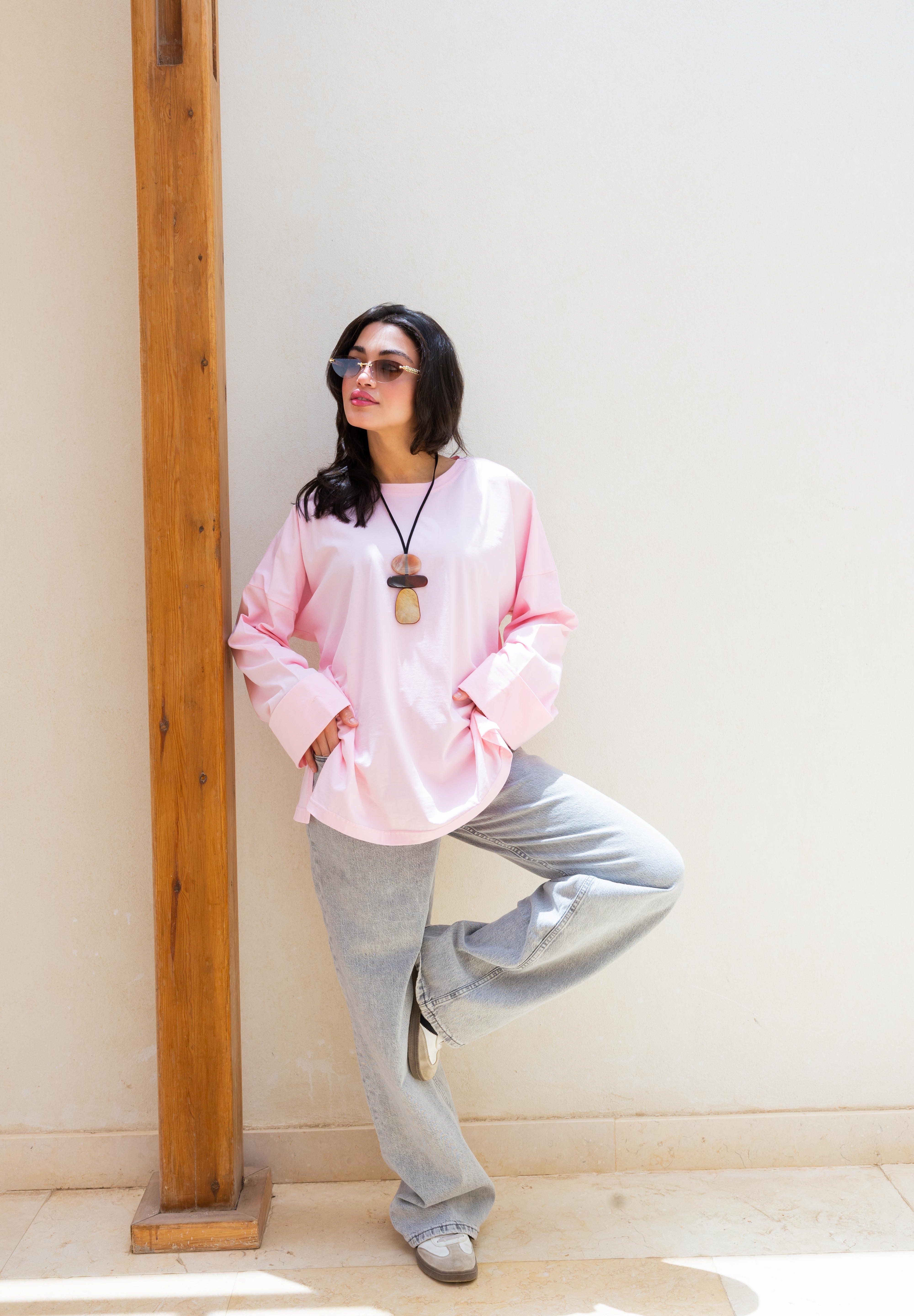 Basic Oversized Blouse in Pink