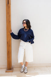 Basic Oversized Blouse in Navy Blue