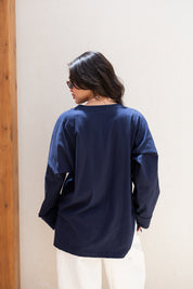 Basic Oversized Blouse in Navy Blue