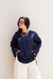 Basic Oversized Blouse in Navy Blue